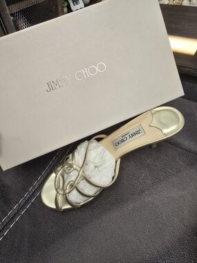 Jimmy Choo Metallic Gold Leather Slide Mule